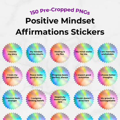 150 Positive Mindset Affirmation Digital Stickers Holographic Stickers Planner Journal PNGs GoodNotes, Notability, Samsung Notes, iPad