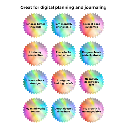 150 Positive Mindset Affirmation Digital Stickers Holographic Stickers Planner Journal PNGs GoodNotes, Notability, Samsung Notes, iPad